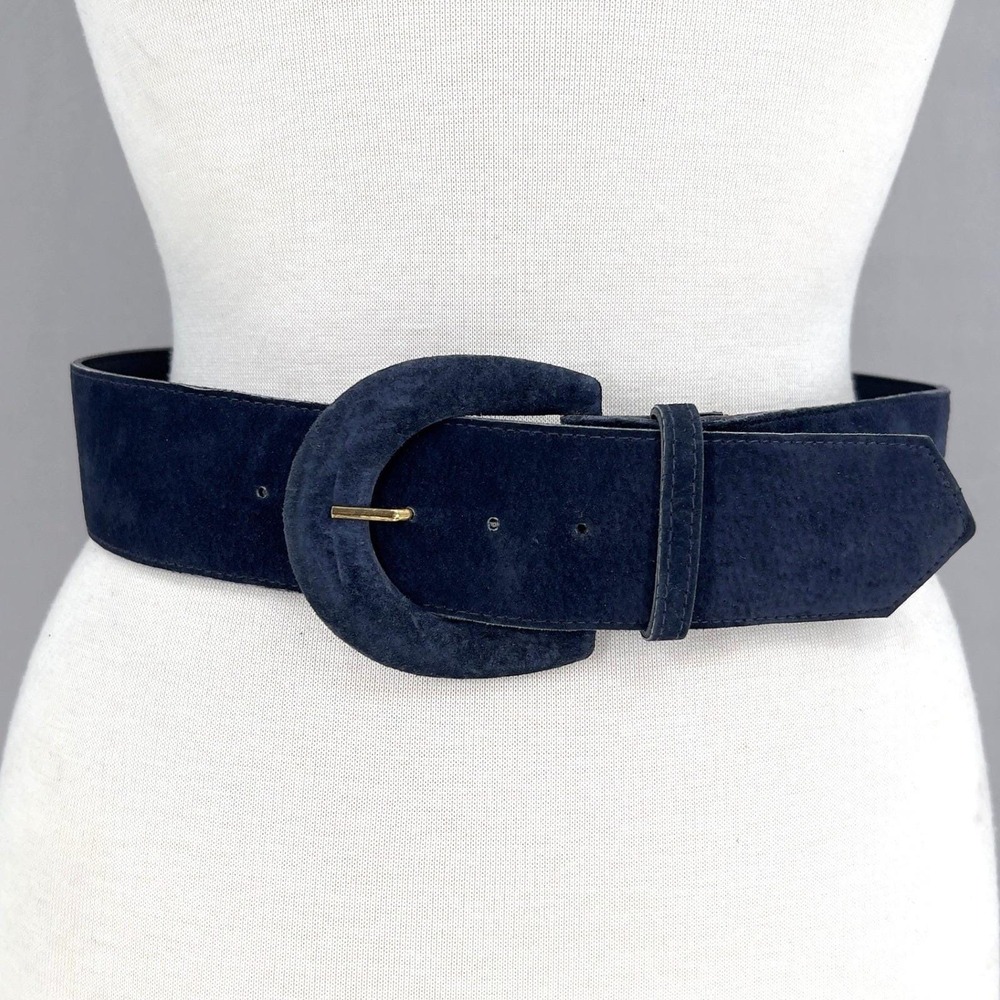 Astor Navy Blue Suede Wide Belt Womens S 6 80s Retro Waist Cincher Vintage